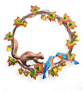 Handcrafted Bluebirds and Squirrel Metal Wreath