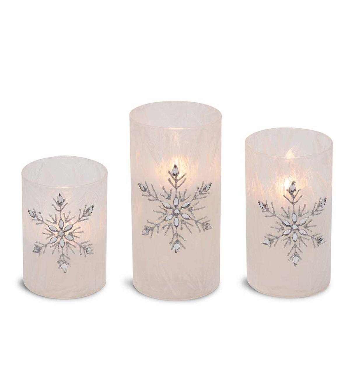 Flameless LED Glass Snowflake Candles, Set of 3