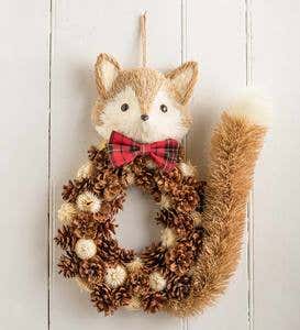 Handcrafted Fox Natural Grass and Pinecone Holiday Wreath
