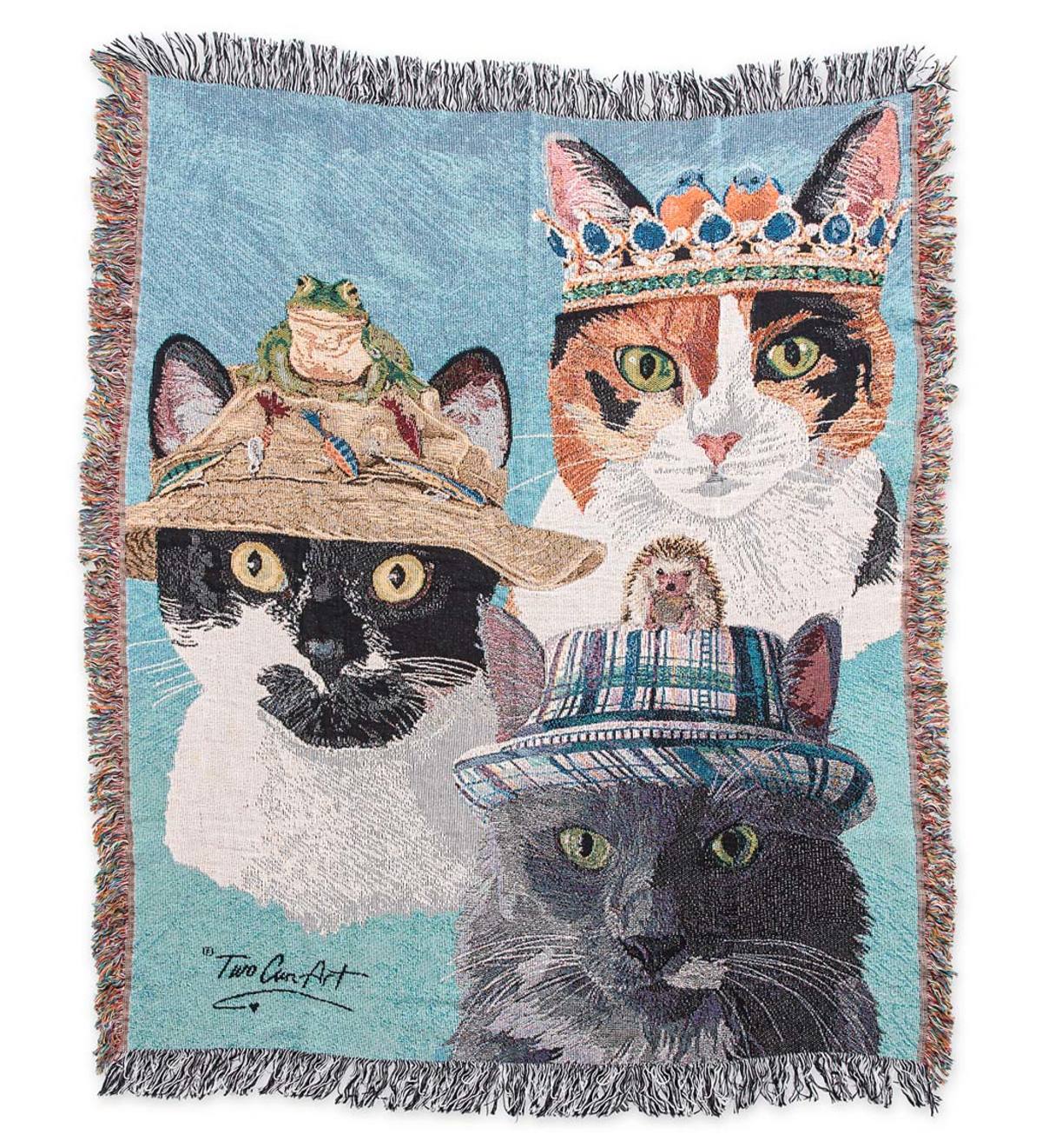 Cats in Hats Tapestry Throw Blanket