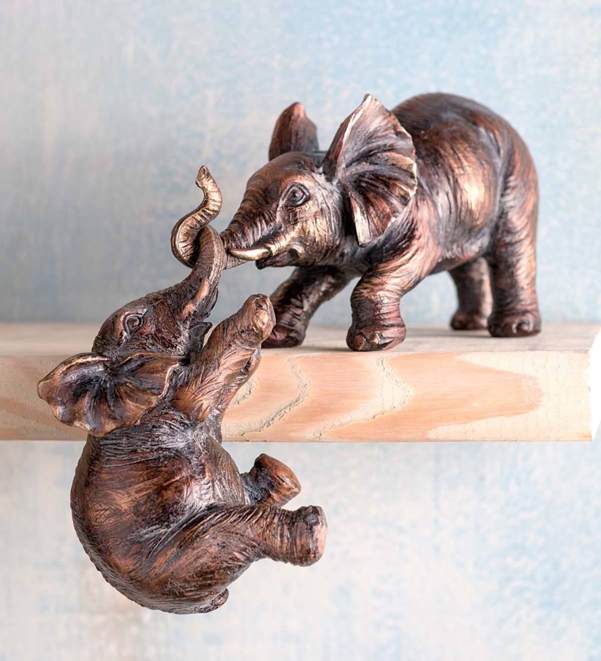 Mama Elephant and Baby Bronze-Colored Shelf Sculpture
