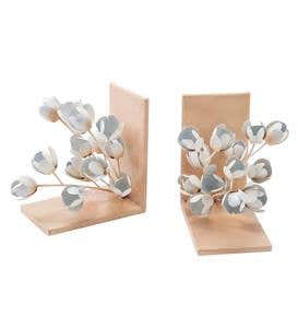 Handcrafted Metal Magnolia Flower Bookends, Set of 2