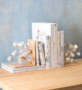 Handcrafted Metal Magnolia Flower Bookends, Set of 2