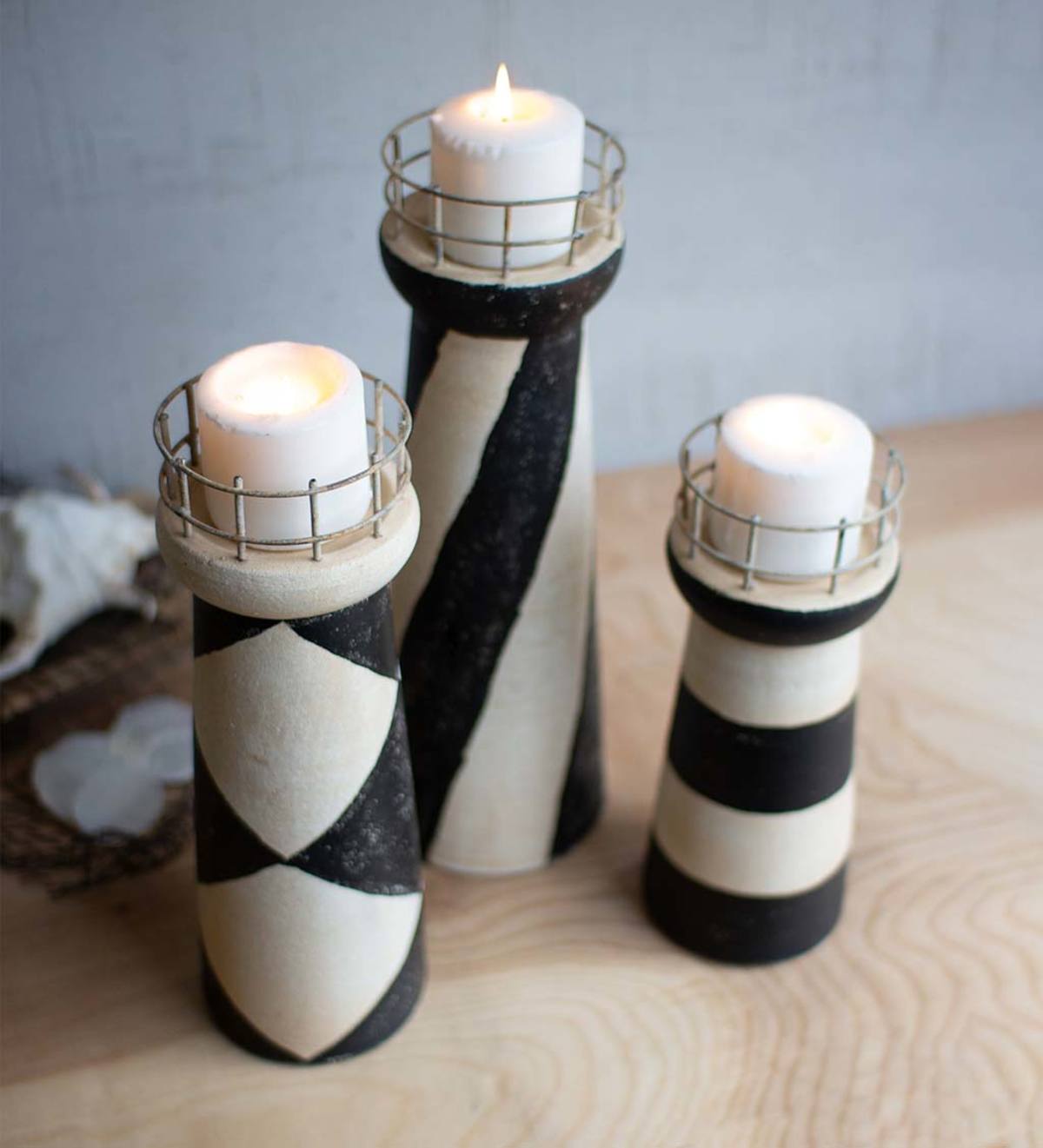 Ceramic Lighthouse Candle Holders, Set of 3