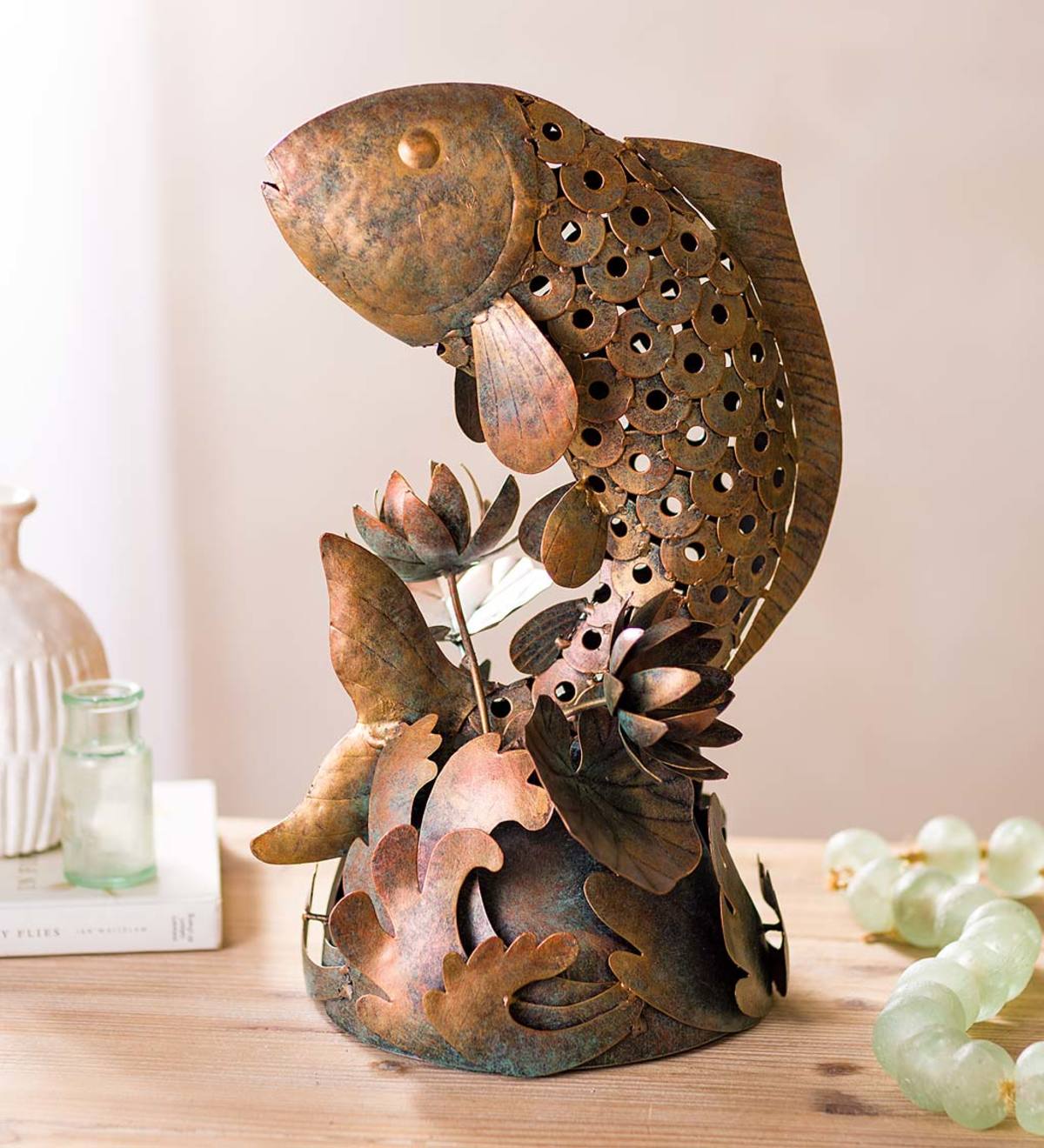 Handcrafted Reclaimed Metal Koi Fish Sculpture