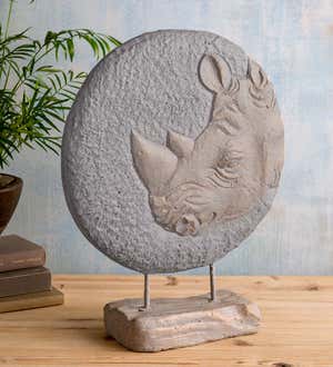 Tabletop Round Rhinoceros 3-Dimensional Sculpture Décor