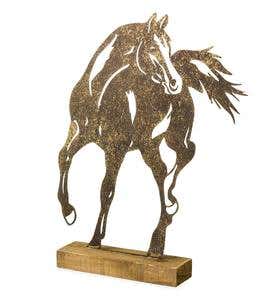 Iron Horse Silhouette on Wooden Stand
