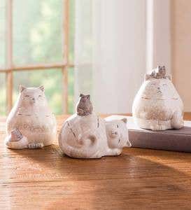 Terra Cotta Cats with Kittens Sculptures, Set of 3