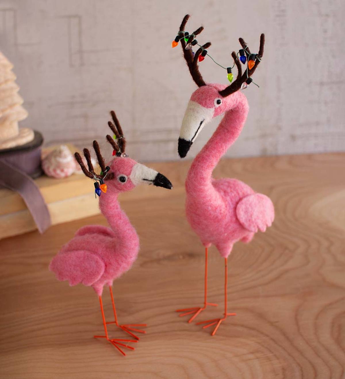 Handcrafted Felt Flamingo Reindeer, Set of 2