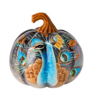 Handcrafted and Hand-Painted Peacock Pumpkin with Natural Capiz Shell