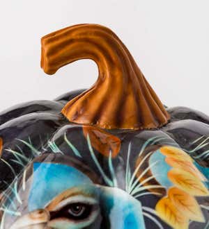 Handcrafted and Hand-Painted Peacock Pumpkin with Natural Capiz Shell