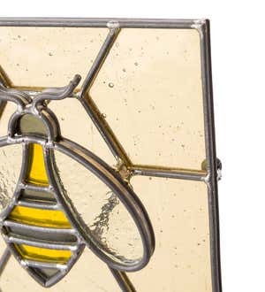 Handcrafted Stained Glass Bee on Honeycomb Corner Art