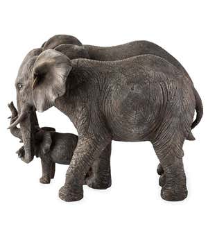 Mother, Father and Baby African Elephant Family Sculpture