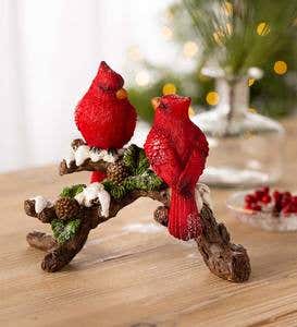 Two Cardinals on a Snowy Branch Holiday Tabletop Sculpture