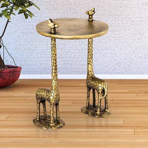 Handcrafted Golden-Colored Aluminum Giraffe Pair End Table