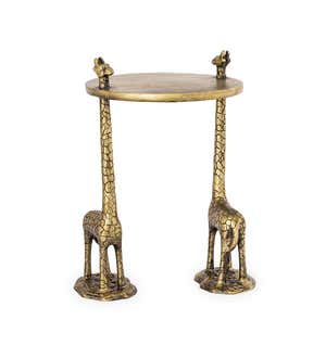 Handcrafted Golden-Colored Aluminum Giraffe Pair End Table