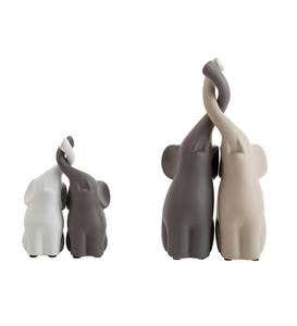 Small Ceramic Elephants with Intertwined Trunks Sculptures, Set of 4