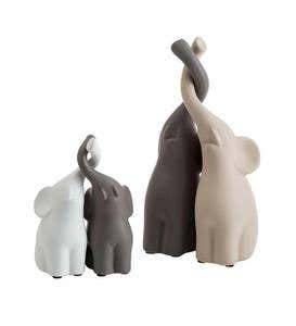 Small Ceramic Elephants with Intertwined Trunks Sculptures, Set of 4