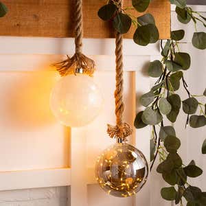 Large Glass Indoor Ball Light With Hanging Rope and Integrated Timer