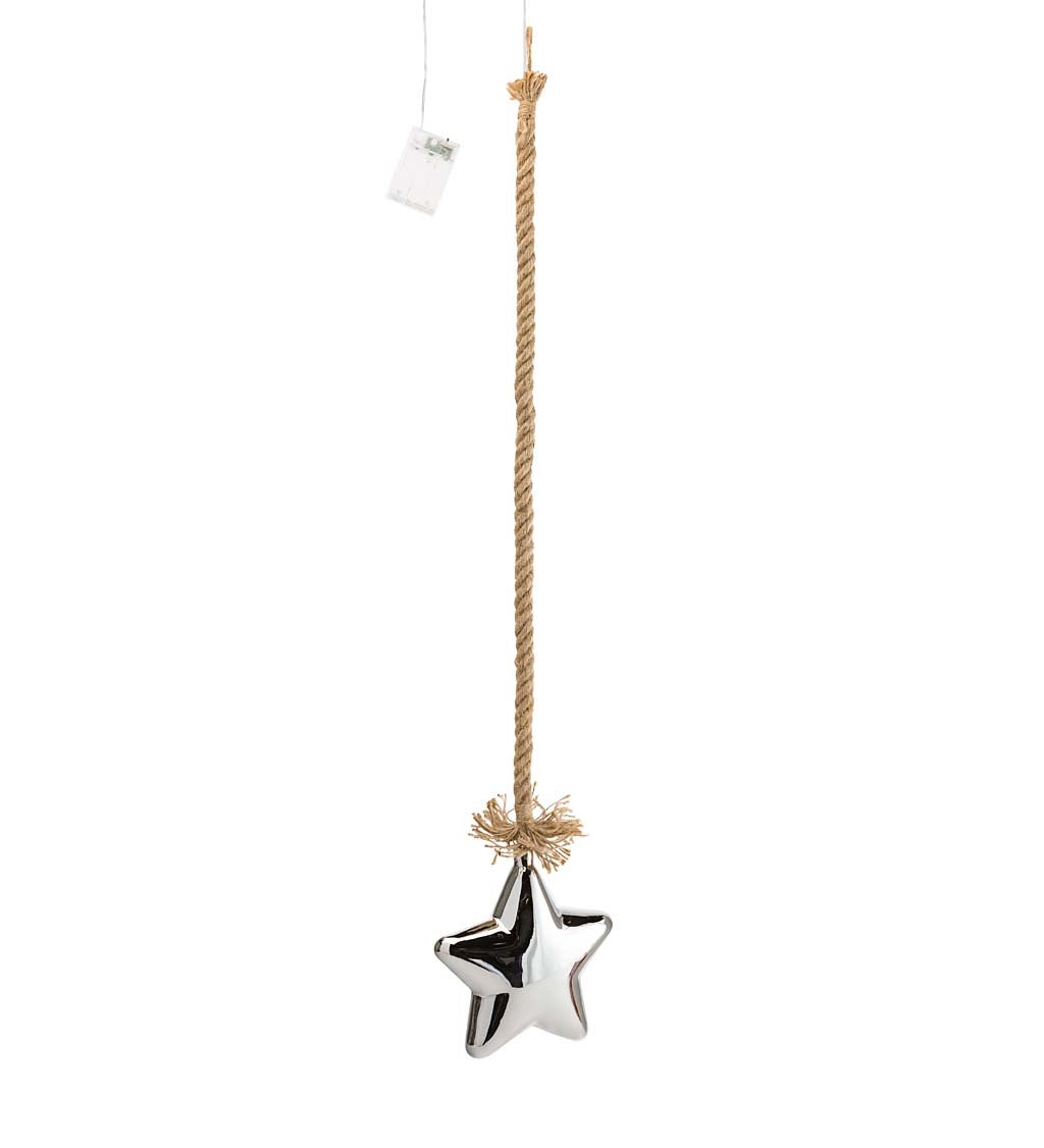 Glass Indoor Star Light With Hanging Rope and Integrated Timer - Smoke