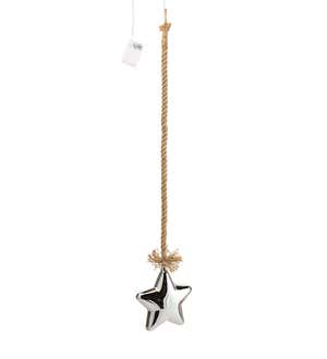 Glass Indoor Star Light With Hanging Rope and Integrated Timer - Clear