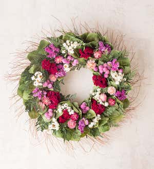 22-Inch Preserved Pink, Red and Green Floral Wreath