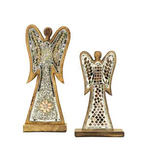 Wooden Christmas Angels with Mosaic, Set of 2
