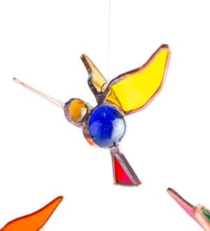 Handcrafted Colorful Stained Glass Five Hummingbird Mobile