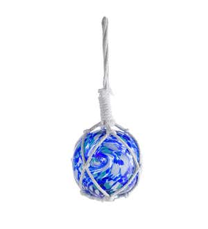 Small 5¼" Diameter Blue Glass Globe with Knotted Hanging Rope