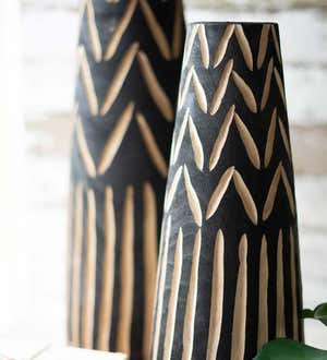 Tall Black Carved Wooden Vases, Set of 2