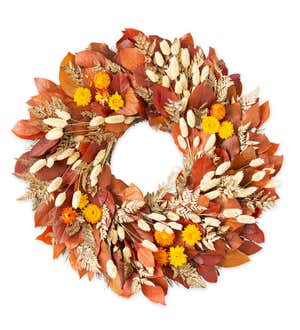 Handcrafted Fall Colors Preserved Leaves and Flowers Wreath