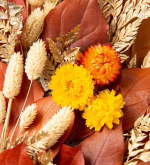 Handcrafted Fall Colors Preserved Leaves and Flowers Wreath
