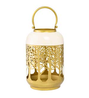 Golden Laser-Cut Metal Lanterns with Tree of Life Design, Set of 2
