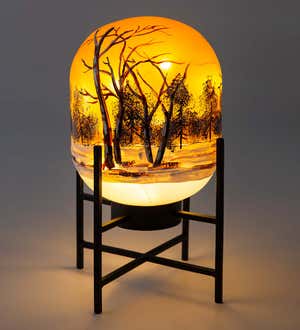 Battery-Operated Glass Fall Scene Lantern on Metal Stand