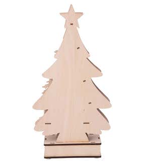 Lighted Wood Christmas Tree Scene with Santa's Sleigh, Church and Carolers