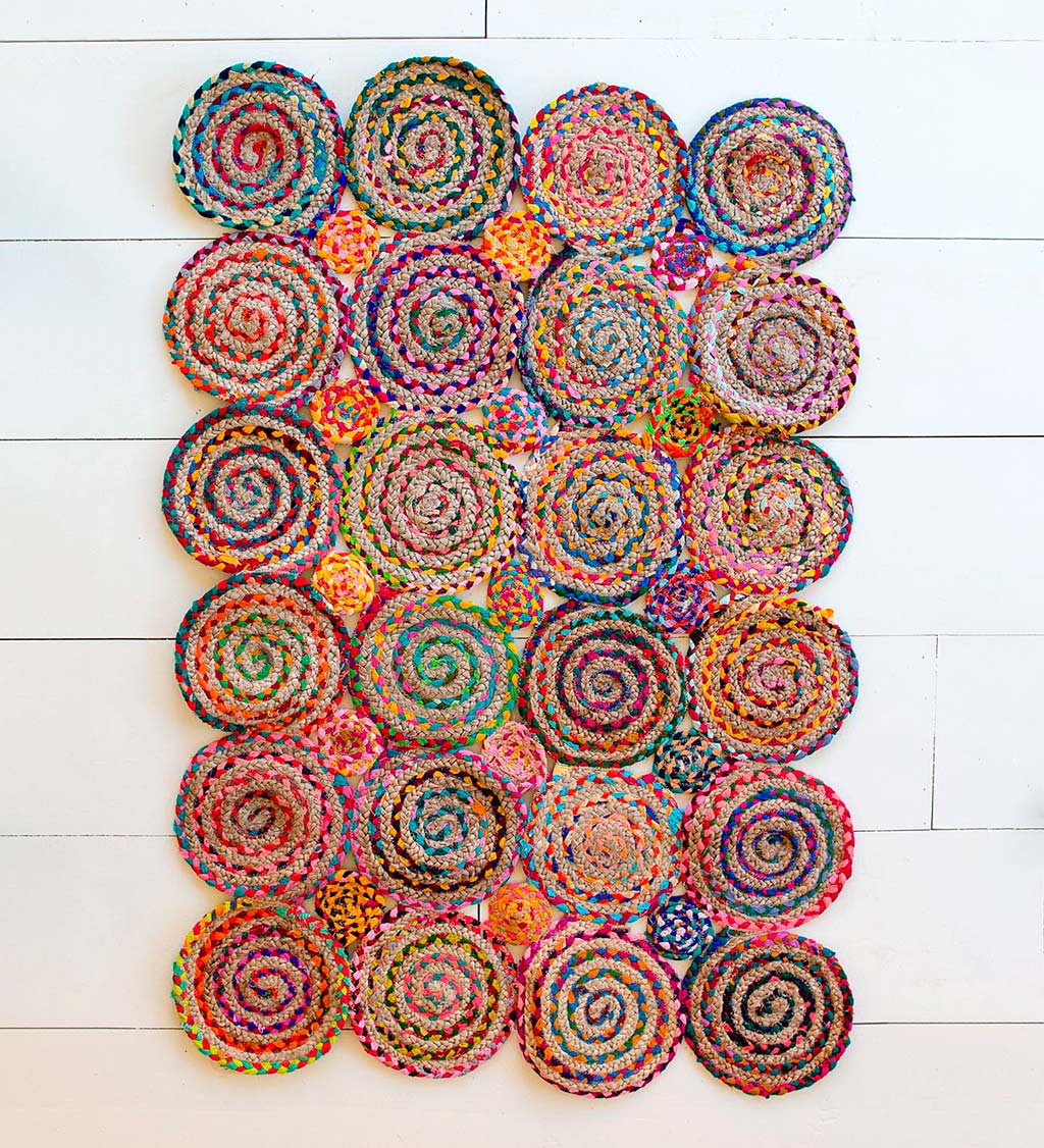 Traditional Indian Chindi Braided Spirals Rug in Bright Colors