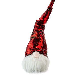 Christmas Gnome in Tall Sparkling Hat That Changes from Green to Red and Back Again