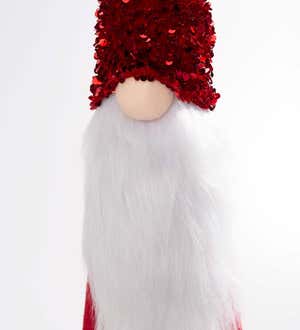 Standing Christmas Gnome With Tall Sparkling Red Sequined Hat