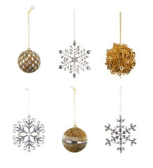 Metal and Glass Beaded Ornaments Handcrafted in India, Set of 6