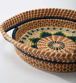 Handmade Guatemalan Chumil Star-Pattern Pine Needle, Grass and Raffia Basket