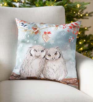 18" Square Snowy Owl Pair Pillow Printed on Both Sides