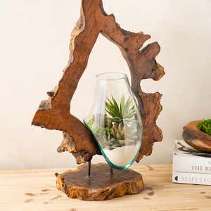 Handcrafted Wood and Glass Tabletop Art