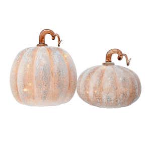 Taupe-Colored LED Frosted Pumpkins