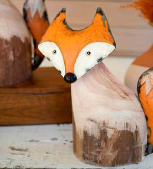 Wood and Iron Fox Statues, Set of 2
