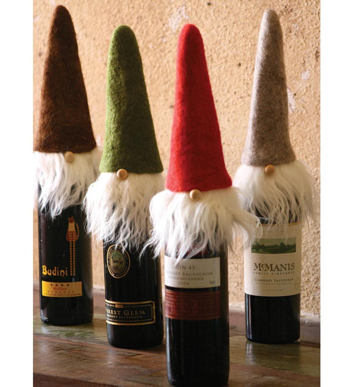 Felt Santa Wine Toppers with Wispy Beards, Set of 4