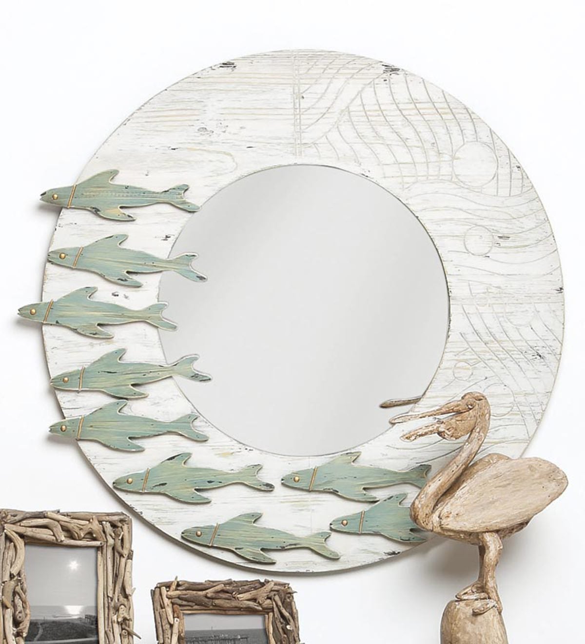 Weathered Wood School Of Fish Wall Mirror