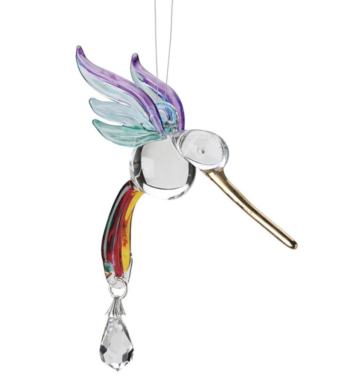 Glass Hummingbird Suncatcher - Rainbow tail