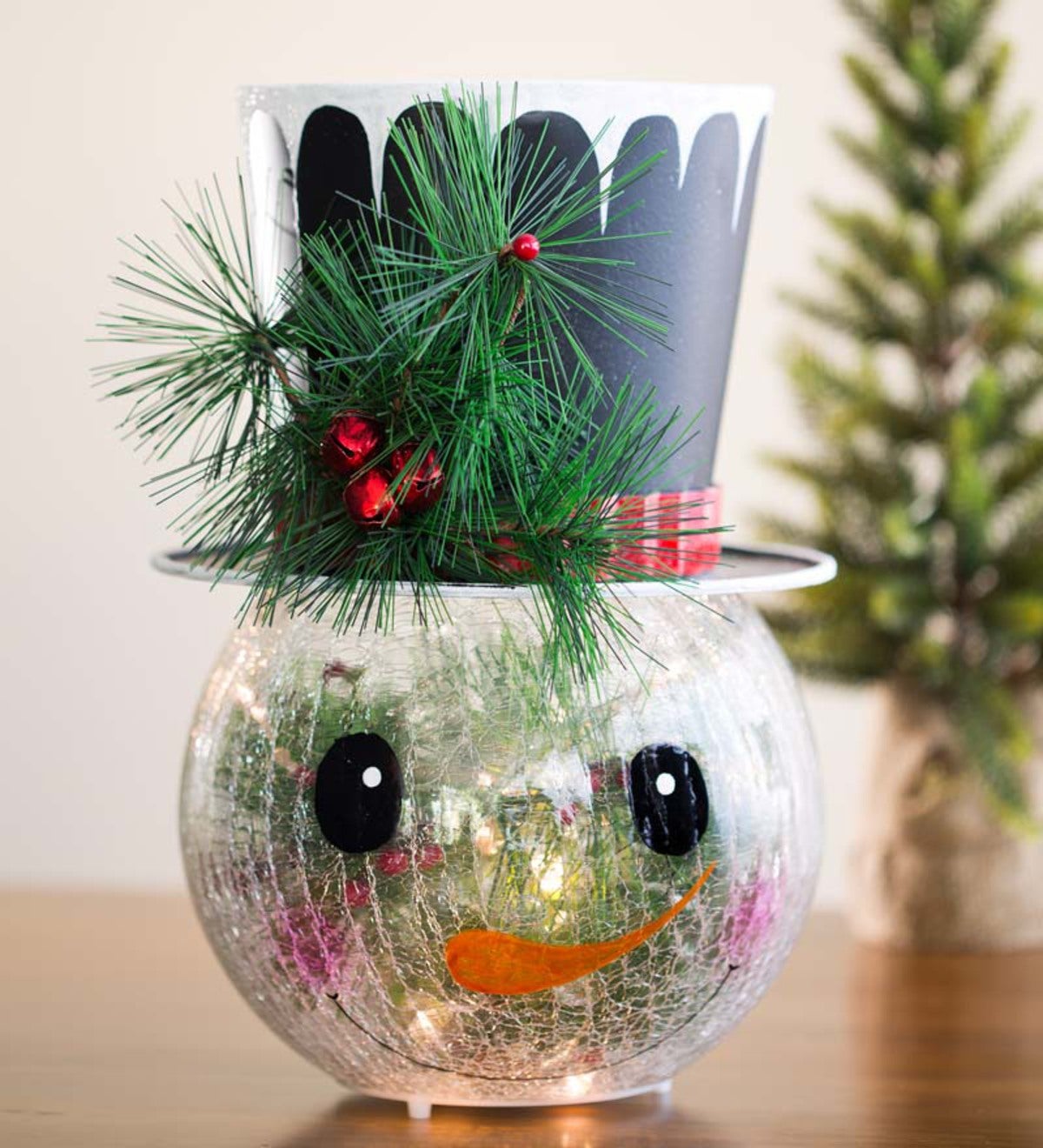 Lighted Glass Snowman Table Decoration