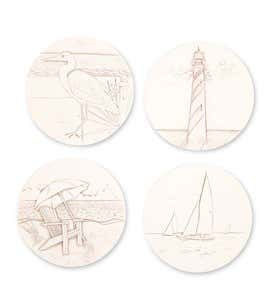 Handcrafted Nautical Clay Coasters, Set of 4 - Beach