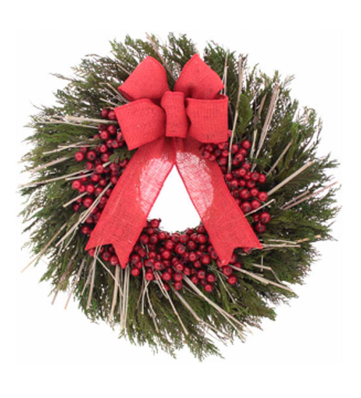 Preserved Cedar and Cranberries Holiday Wreath